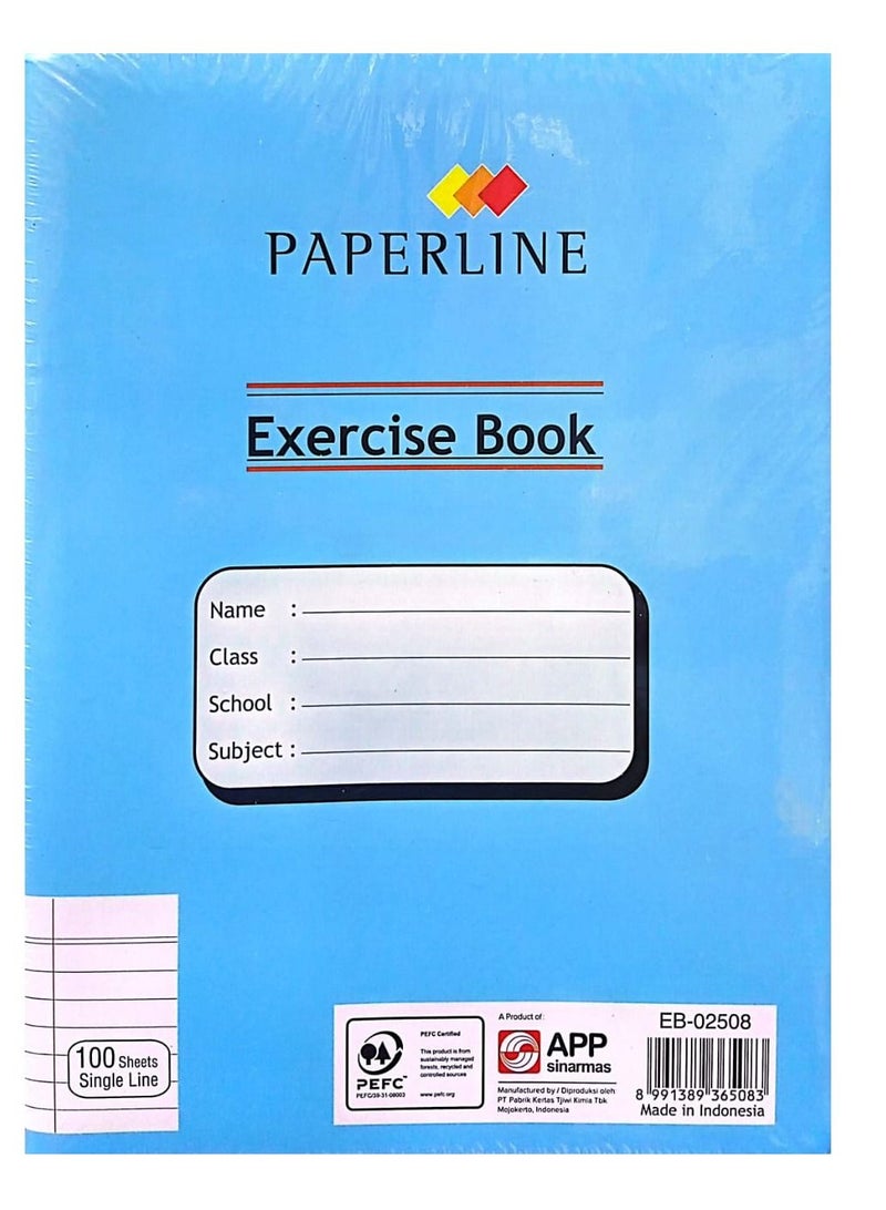 paperline Single Line Exercise Book 100 Sheets Assorted Colour
