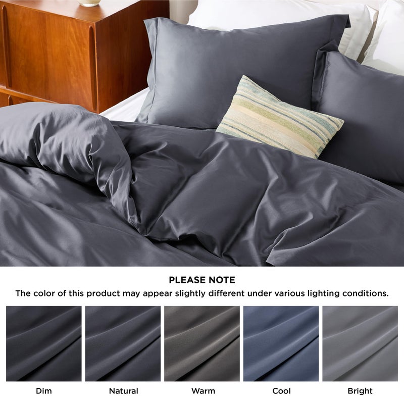 Bedsure 3 Pcs Duvet Cover Set Queen Size (230 cm x 230 cm) with 2 Pillow Shams (50 cm x 66 cm) - Moisture-Wicking, Cooling Silky Eucalyptus Lyocell Cotton Blend Ideal for Hot Sleeper - GentleSoft™ and Breathable, Dark Grey - Image 4