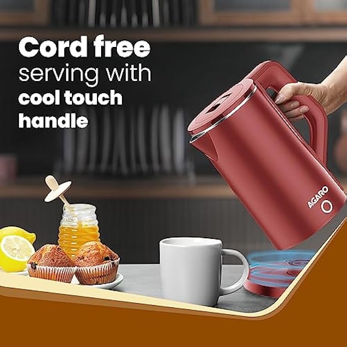 AGARO Elegant Electric Kettle 18 Liter Double Layered Kettle Stainless Steel Inner Body Auto Shut Off Boil Dry Protection Portable Red 1500 Watts - Image 4