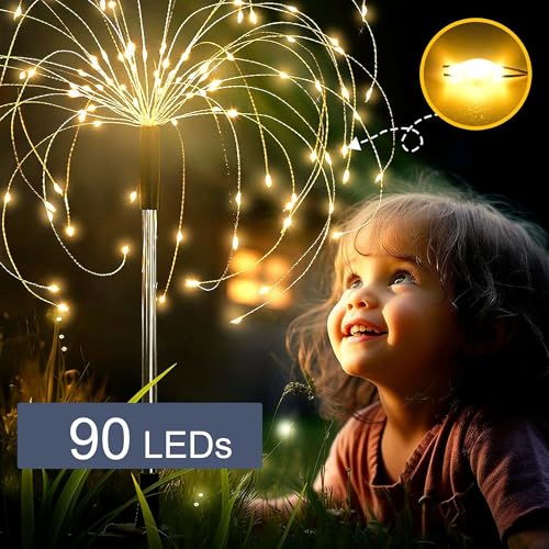 BRITSPEAR Solar Light for Lawn and Garden, Waterproof Starburst Firework 90 LED Decorative Fairy Firefly for Flower Box Backyard Fence Patio Light (Warmwhite, 2, Piece) - Image 3