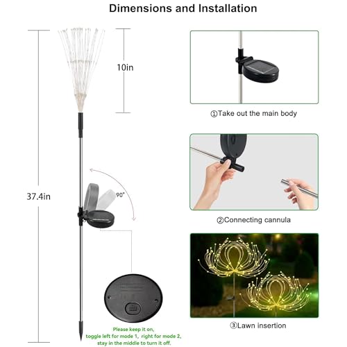 BRITSPEAR Solar Light for Lawn and Garden, Waterproof Starburst Firework 90 LED Decorative Fairy Firefly for Flower Box Backyard Fence Patio Light (Warmwhite, 2, Piece) - Image 2