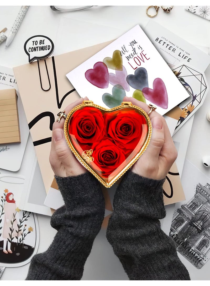 Excefore صندوق قلب من الزهور الطازجة الحقيقية، ورود محفوظة تدوم طيلة سنة، هدية مثالية ليوم الأم، عيد الحب لها، ورود حمراء تدوم للنساء - Image 3
