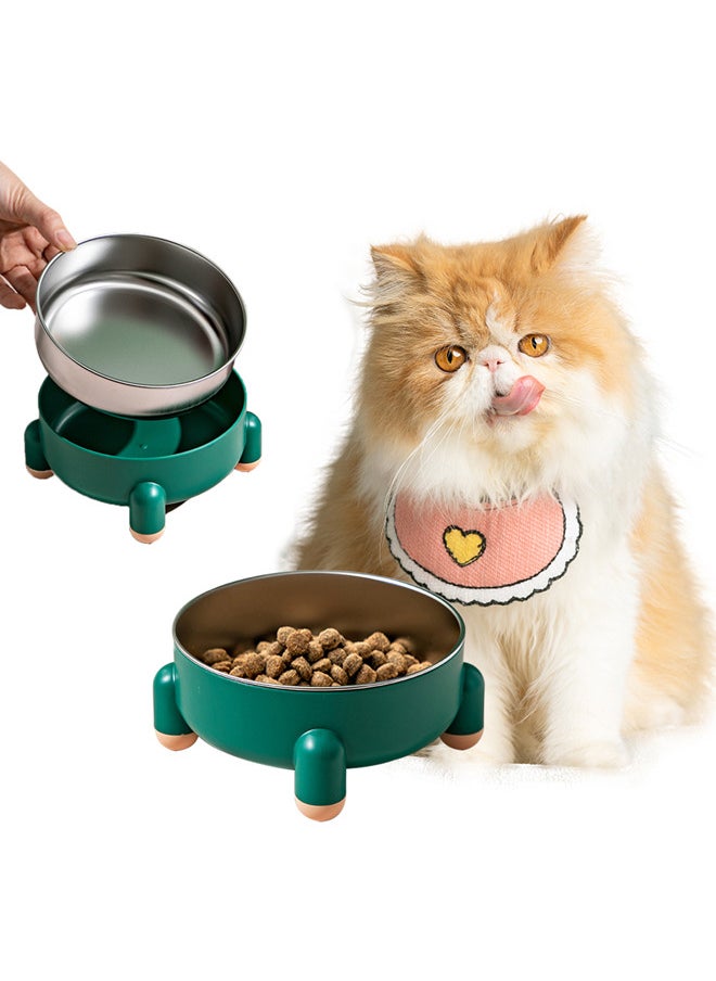 Neostyle Cat Stainless Steel Bowl,Tall Whiplash-Protected Spill-Proof Pet Bowl, Removable Ceramic Water Bowl Food Bowl(green)  - Image 1