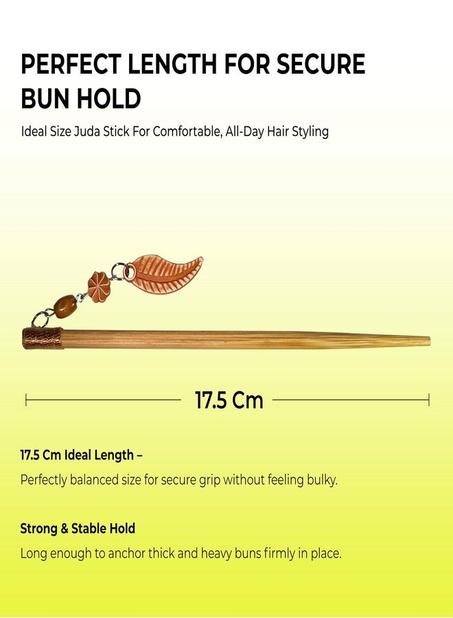 Wooden Juda Stick With Latkan For Hair Bun, Multicolour Hair Bun Stick For Women & Girls, Fancy Juda Hair Stick Wooden Bun Accessories For Long Hair Styling (3 Pcs, Multicolour) - Image 3