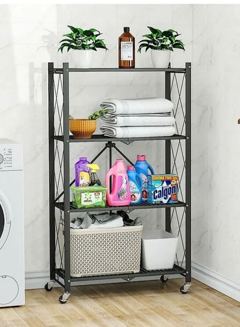 كادي ون رف تخزين قابل للطي مكون من 4 طبقات مزود بعجلات أسود - Image 2