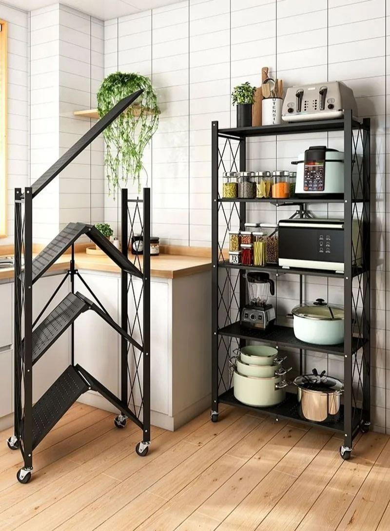 كادي ون رف تخزين قابل للطي مكون من 4 طبقات مزود بعجلات أسود - Image 5