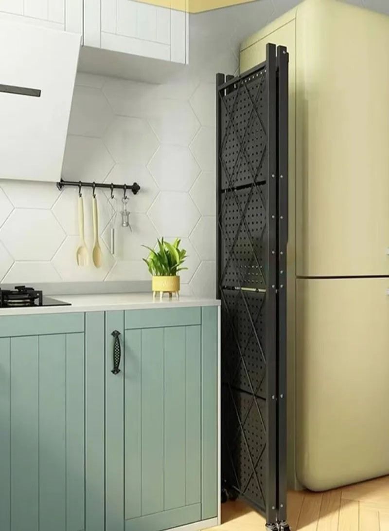 كادي ون رف تخزين قابل للطي مكون من 4 طبقات مزود بعجلات أسود - Image 4