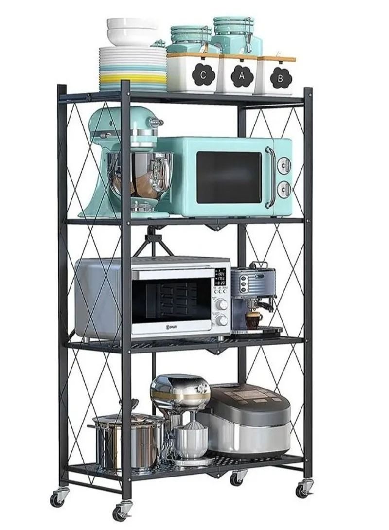 كادي ون رف تخزين قابل للطي مكون من 4 طبقات مزود بعجلات أسود - Image 1
