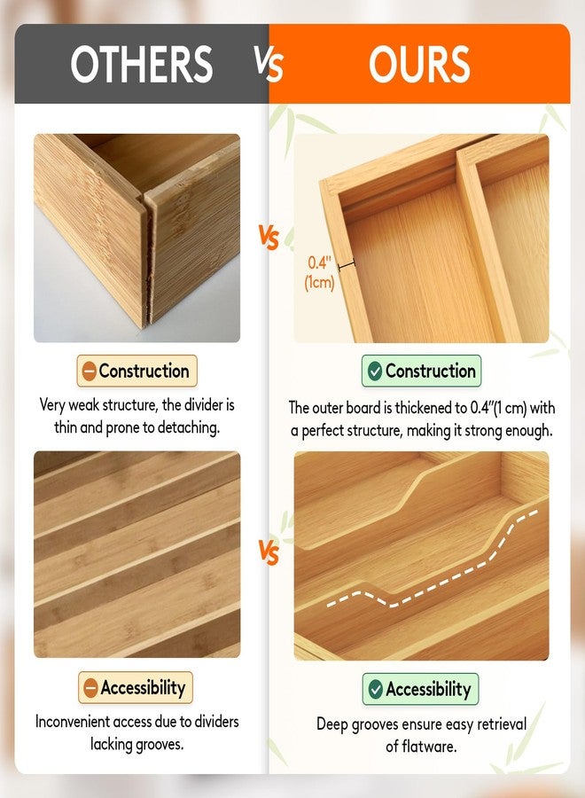 Lifewit Utensil Drawer Organizer, Expendable Cooking Silverware Tray for Kitchen Drawer, Bamboo Adjustable Cutlery Flatware Holder, Spatula Tools and Gadgets Storage Divider, 3 Compartments, Natural - Image 4