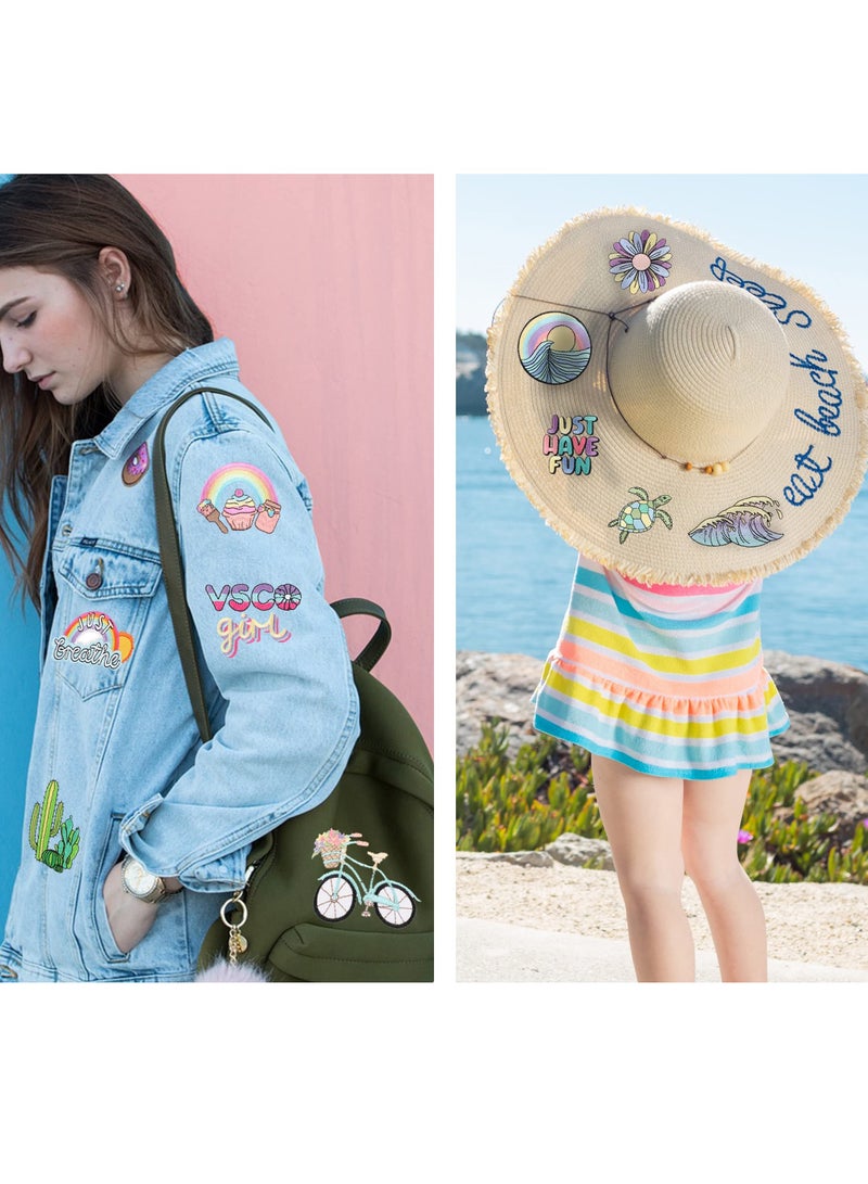 18 Pcs Summer Vacation Embroidered Iron On Patches for Clothing, Cute Sew On Applique Set for Jeans, Hats, Bags, and Arts Crafts  - Image 2