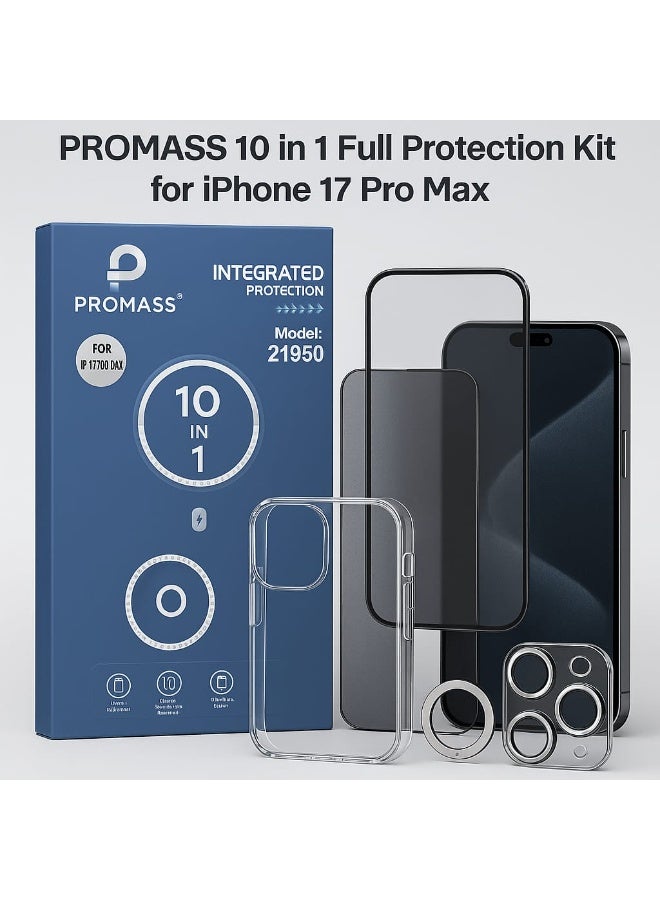 بروماس طقم حماية متكامل 10 في 1 من برومـاس لهاتف آيفون 17 برو ماكس – غطاء خلفي + لاصقة شاشة + حماية كاميرا