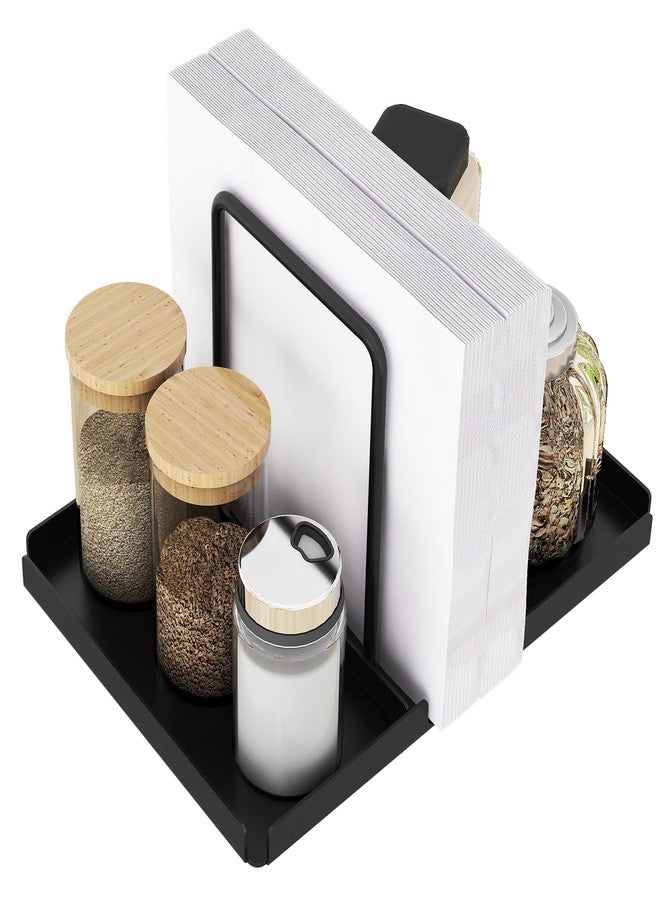 Audmore Napkin Holder for Table, Metal Napkin Holder with Salt and Pepper Shakers Caddy, Standing Paper Napkin Storage for Kitchen Dining Table Decor, Black - Image 1