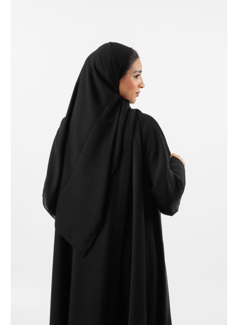 عباية كلاسيكية بكتف مطوي مع حجاب مطابق، أسود - Image 2