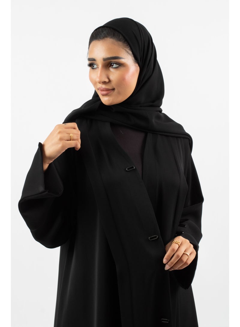 عباية كلاسيكية بكتف مطوي مع حجاب مطابق، أسود - Image 3