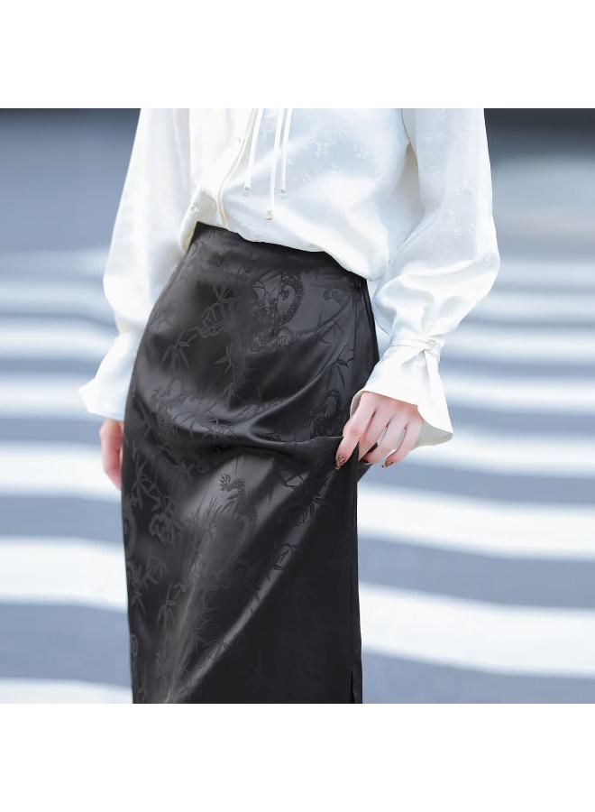 dme Demana Autumn National Style New Chinese Comfortable Elastic Waist Fashion Slit Slimming Women's Skirt - Image 3