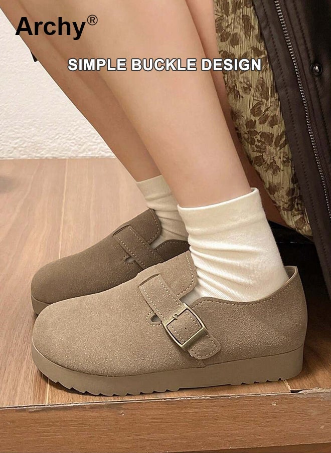 Archy Women's Comfort Slip-On Shoes - Chunky Sole Mules with Adjustable Strap, Soft Suede for Casual Wear & Office - Image 2