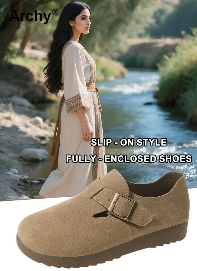 Archy Women's Comfort Slip-On Shoes - Chunky Sole Mules with Adjustable Strap, Soft Suede for Casual Wear & Office - Image 3