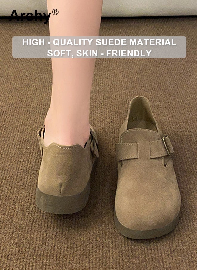 Archy Women's Comfort Slip-On Shoes - Chunky Sole Mules with Adjustable Strap, Soft Suede for Casual Wear & Office - Image 4