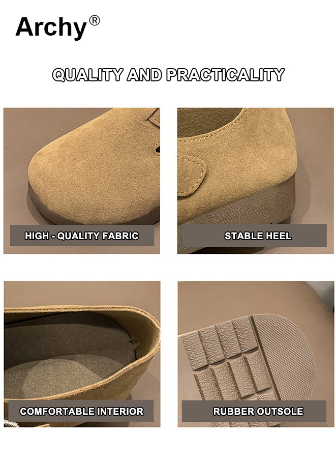Archy Women's Comfort Slip-On Shoes - Chunky Sole Mules with Adjustable Strap, Soft Suede for Casual Wear & Office - Image 4