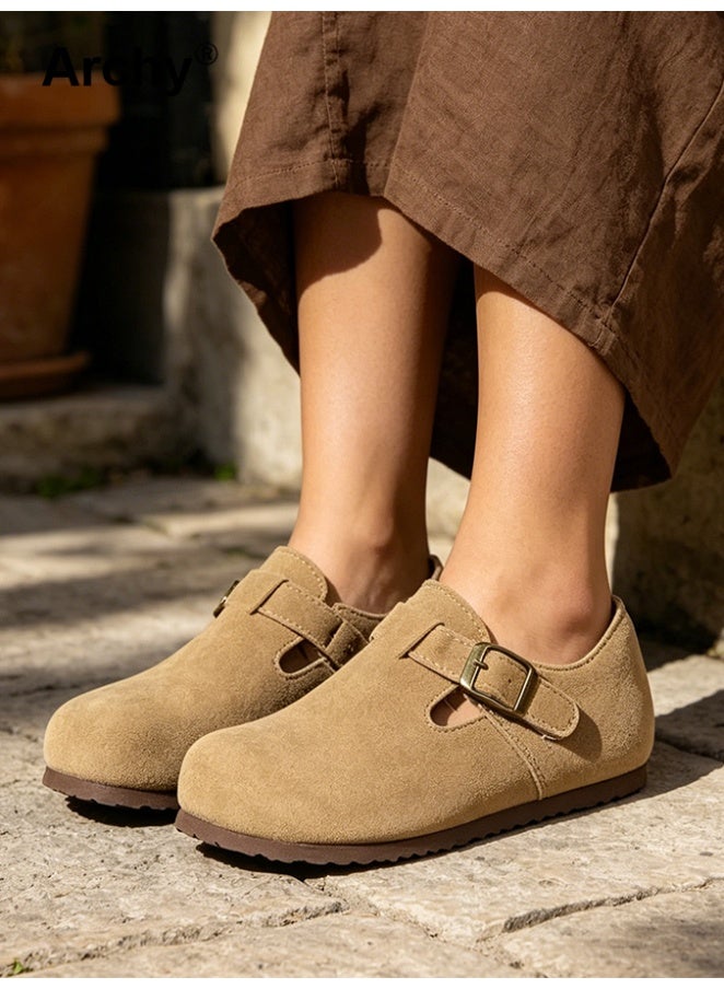 Archy Women's Comfort Slip-On Shoes - Chunky Sole Mules with Adjustable Strap, Soft Suede for Casual Wear & Office - Image 1