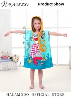 HALAMODO Kid's Hooded Bath Towels Mermaid Pattern Hooded Cloak Cartoon Beach Towels Water Absorbing Microfiber Poncho Wearable Towels Swimming Towels Bathrobe for Boy's & Girls  - Image 2