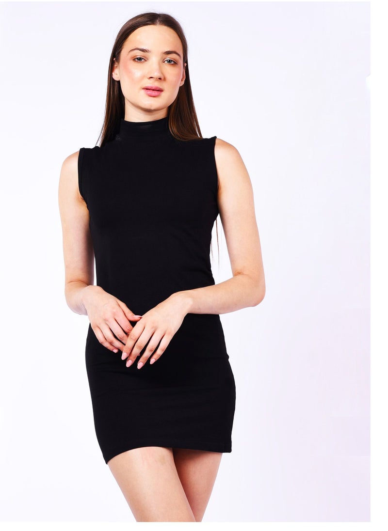 COMODO highneck full cut short dress black egypt cotton 100%  - Image 1