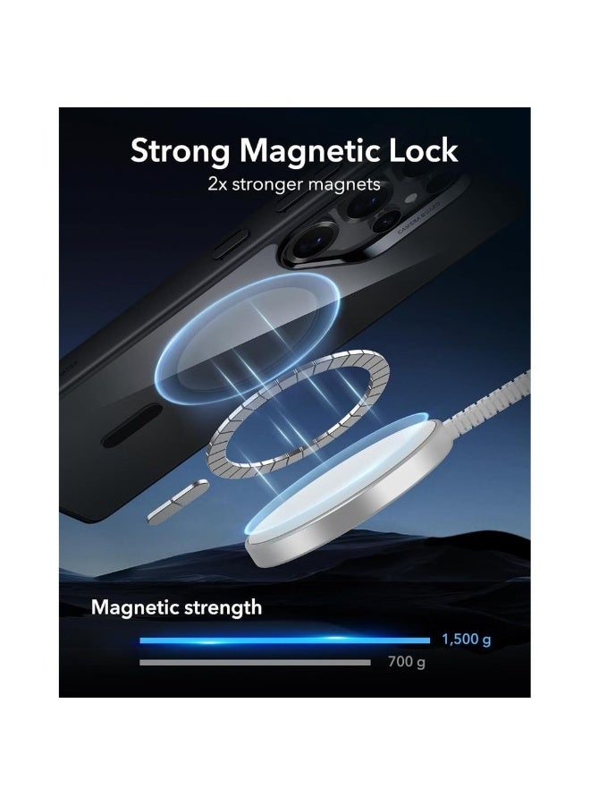 حافظة لهاتف سامسونج جالاكسي S25 ألترا متوافقة مع حافظة مغناطيسية MagSafe لهاتف سامسونج جالاكسي S25 ألترا - حماية من الدرجة الكلاسيكية حافظة هجينة (HaloLock) شفافة سوداء - Image 3