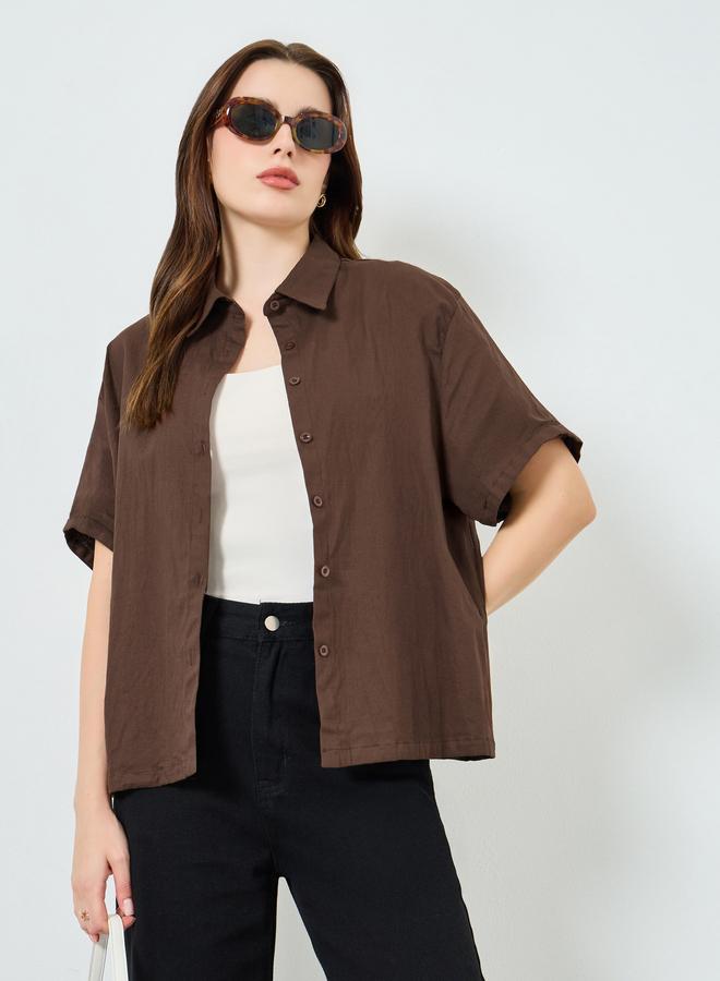 Styli Women Solid Oversized Short Sleeve Shirt - Image 5