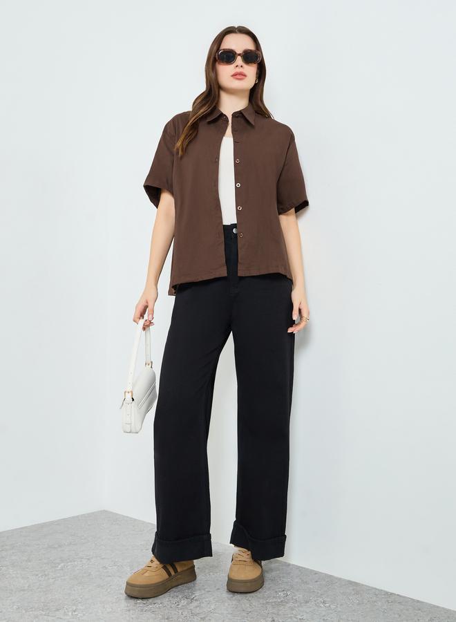 Styli Women Solid Oversized Short Sleeve Shirt - Image 2