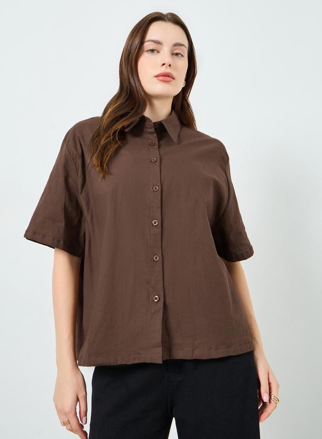 Styli Women Solid Oversized Short Sleeve Shirt - Image 1