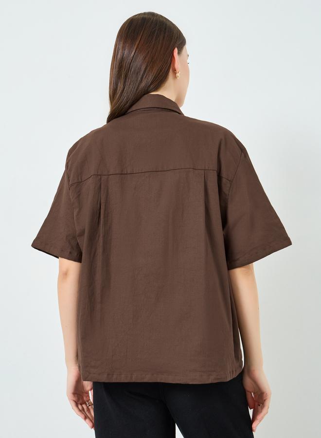 Styli Women Solid Oversized Short Sleeve Shirt - Image 4