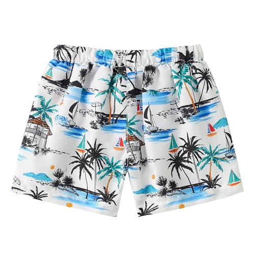 YAGATA Boys Swim Trunks Toddler Broad Swim Shorts Quick Dry Kids Swim Bathing Suit Boys Swim Set White Coconut 3-4T 110 - Image 2