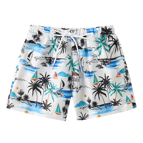 YAGATA Boys Swim Trunks Toddler Broad Swim Shorts Quick Dry Kids Swim Bathing Suit Boys Swim Set White Coconut 3-4T 110 - Image 1