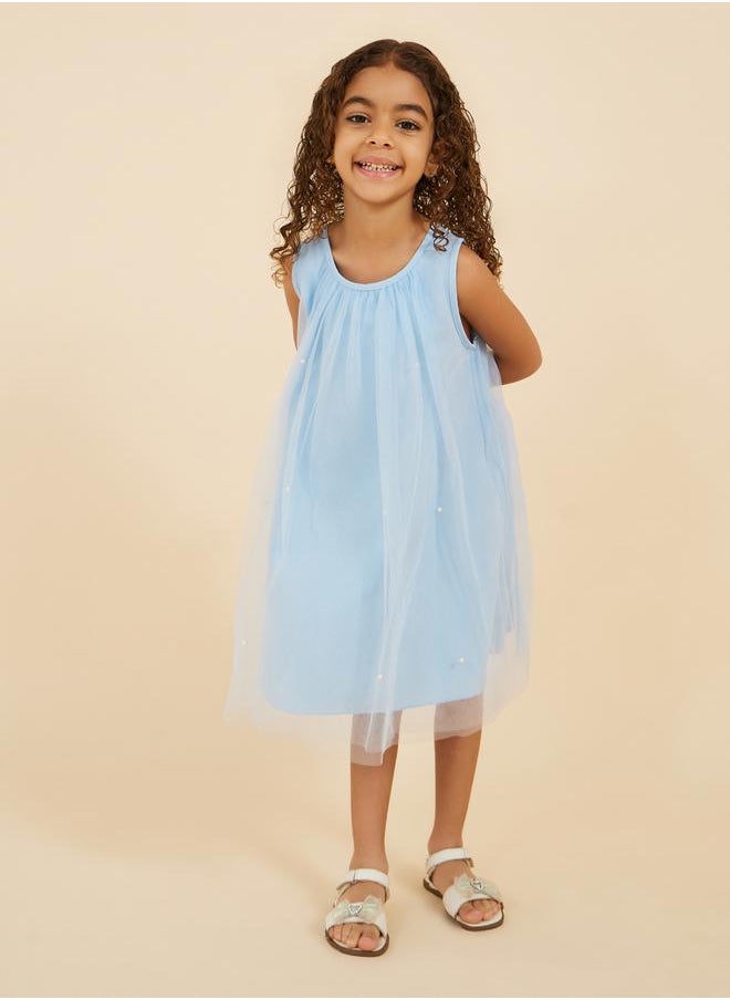 Styli Sleeveless Round Neck Mesh Dress  - Image 1