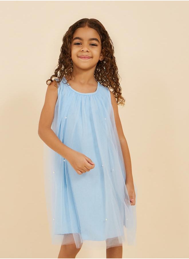 Styli Sleeveless Round Neck Mesh Dress  - Image 3