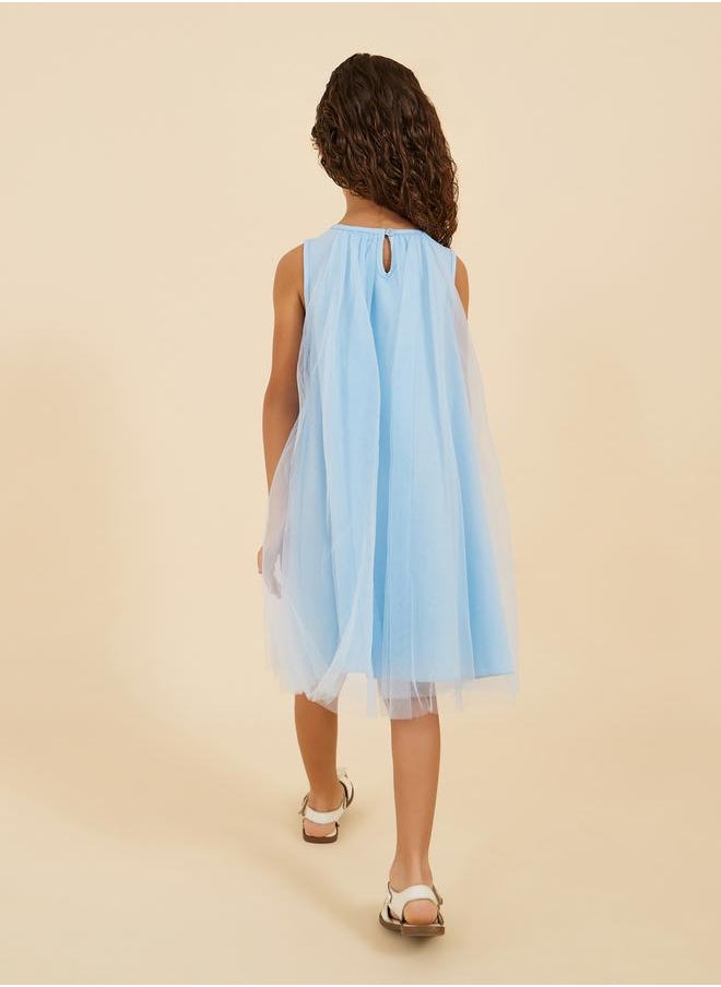 Styli Sleeveless Round Neck Mesh Dress  - Image 5