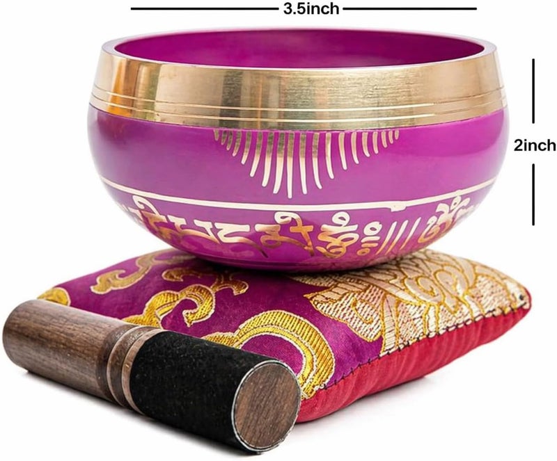 HIMALAYAN BAZAAR Tibetan Singing Bowl Set - Easy To Play for Beginners - Authentic Handcrafted Mindfulness Meditation Holistic Sound 7 Chakra Healing Gift by Himalayan Bazaar (Orchid) - Image 2