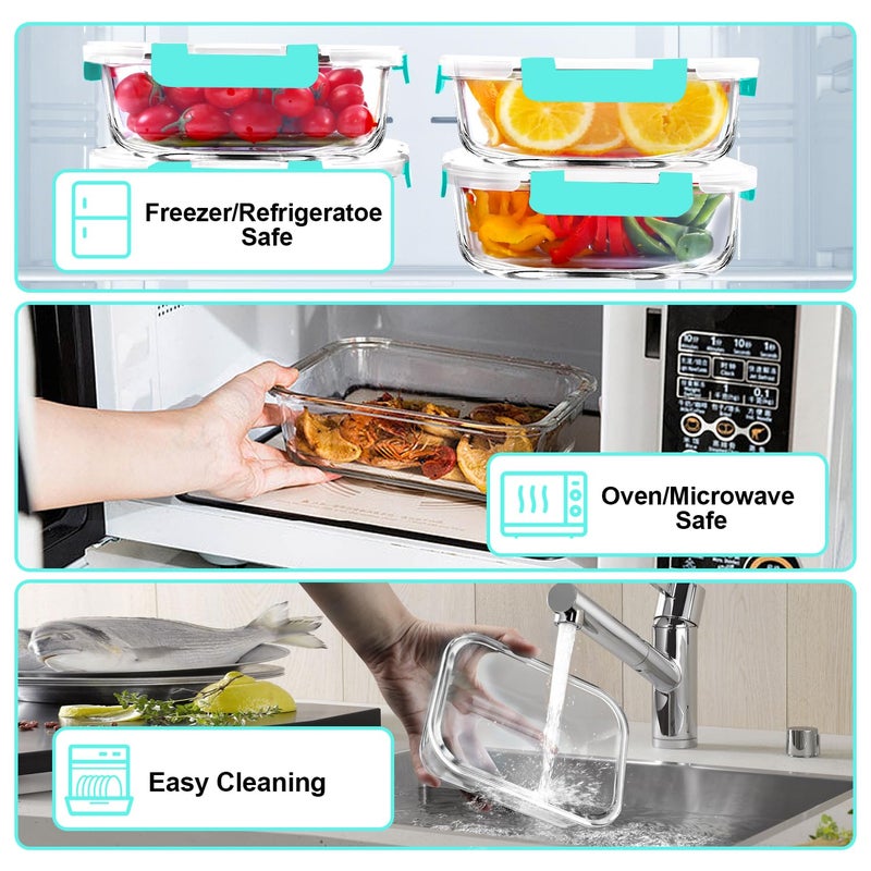 VERONES 5 Pack 36 OZ Glass Meal Prep Containers  Airtight Glass Lunch Containers Set  Glass Food Storage Containers with Lids Exclusive of BPA  for Microwave  Oven  Freezer & Dishwasher Friendly Green - Image 3