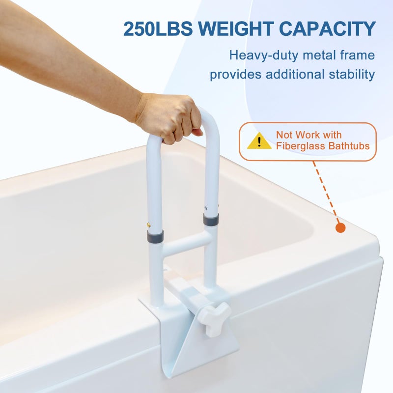 HEPO Grab Bars for Bathtubs and Showers, Adjustable Bathtub Safety Rail for Seniors, Tub Grab Bar for Bathroom, Assistance Bathtub Handle Clamp for Elderly Bath Support, White - Image 5