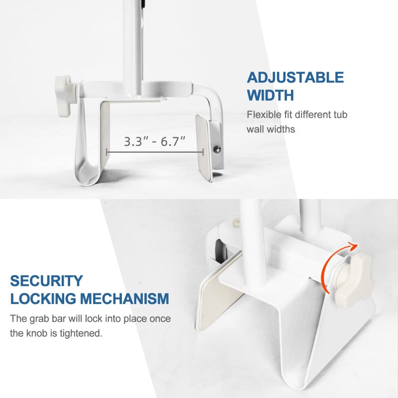 HEPO Grab Bars for Bathtubs and Showers, Adjustable Bathtub Safety Rail for Seniors, Tub Grab Bar for Bathroom, Assistance Bathtub Handle Clamp for Elderly Bath Support, White - Image 4