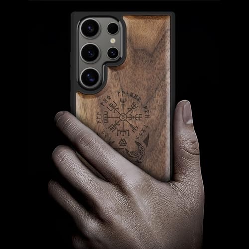 Carveit Wood Case for Galaxy S25 Ultra Case 2025 [Natural Wood & Black Soft TPU] Shockproof Protective Cover Unique Wooden Design Compatible with Samsung S25 Ultra (The Guiding Vegvisir-Walnut) - Image 2