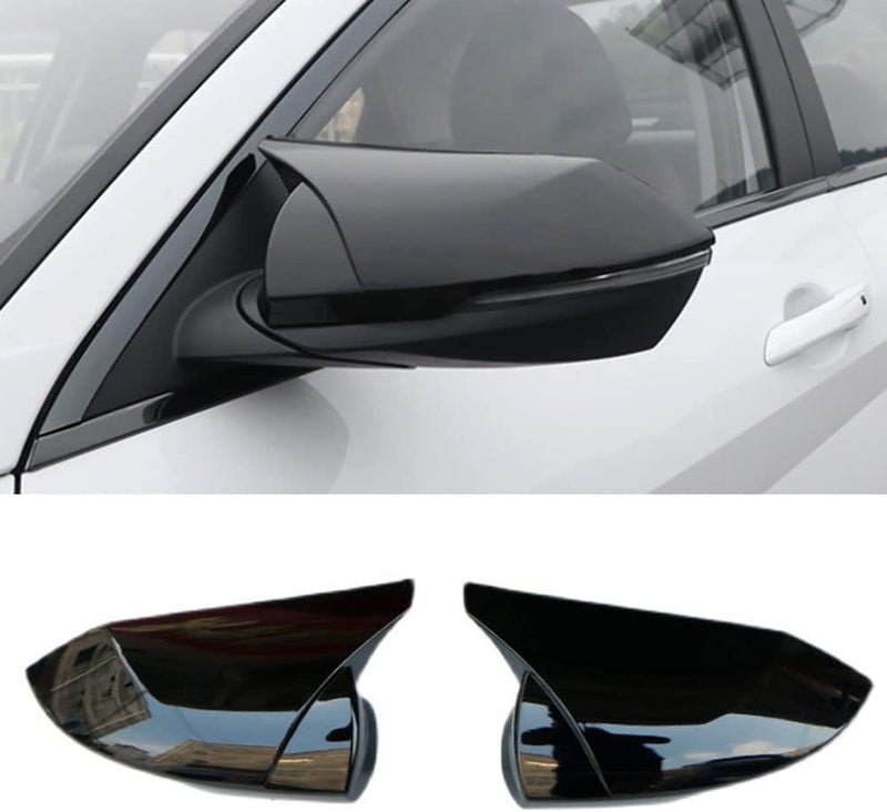 BOYOUS ABS Door Ox Horn Rear View Mirror Shell Cover Caps for Hyundai Elantra 2021-2022 - Bright Black - Image 1