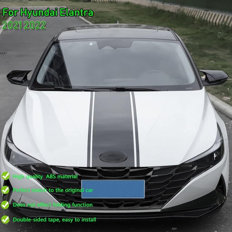 BOYOUS ABS Door Ox Horn Rear View Mirror Shell Cover Caps for Hyundai Elantra 2021-2022 - Bright Black - Image 2