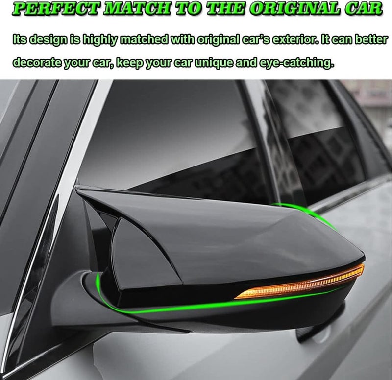 BOYOUS ABS Door Ox Horn Rear View Mirror Shell Cover Caps for Hyundai Elantra 2021-2022 - Bright Black - Image 4