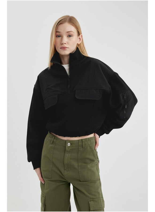 DeFacto - Woman Cropped Fit Knitted Sweat Shirt - Image 1