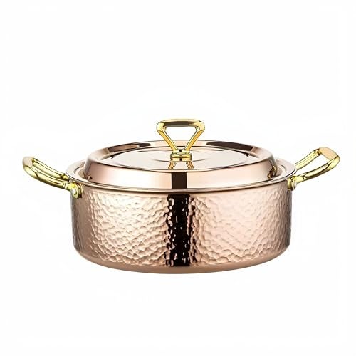 YJX 6.7QT Hammered Stock Pot with Lid, Copper Rose Gold, Tri-Ply Stainless Steel, Multi-Functional Cookware for Bake Roast Braise Saute, Magnetic Base, Dishwasher and Oven Safe (30CM) - Image 1