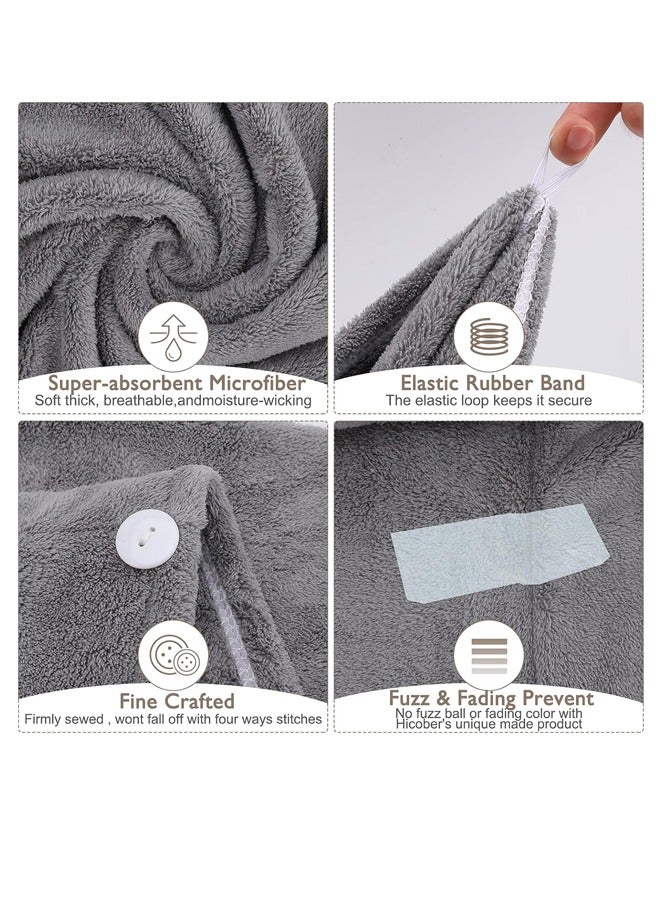 3 Packs Of Microfiber Towel Pack,Ultra Hygroscopic Wrap Scarf,Quick Drying Hair Cap With Button,Soft Absorbent Quick Drying Cap,Long Thick Hair Anti-Frizz(Gray+Pink+Blue)  - Image 2