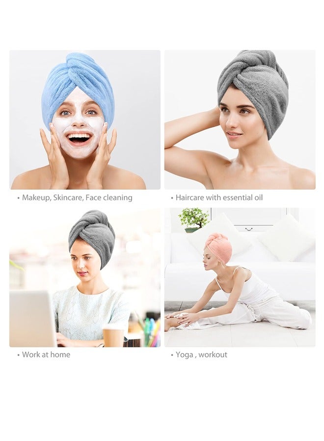 3 Packs Of Microfiber Towel Pack,Ultra Hygroscopic Wrap Scarf,Quick Drying Hair Cap With Button,Soft Absorbent Quick Drying Cap,Long Thick Hair Anti-Frizz(Gray+Pink+Blue)  - Image 4
