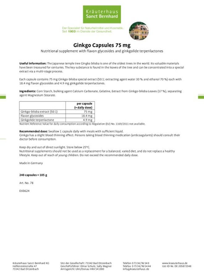 Sanct Bernhard Ginkgo Capsules 75 mg - Image 4