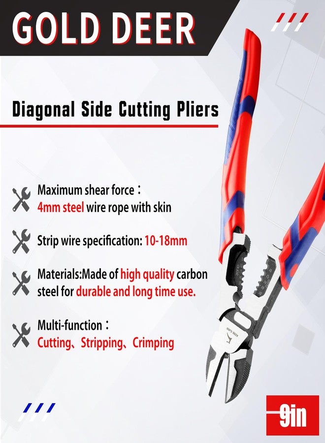 GOLD DEER 9 Inches Diagonal Side Cutting Pliers Wire Stripper Multi Use High Leverage Wire Stripper Crimper Cutter Industrial Side Cutting Pliers Heavy Duty Professional Tool - Image 2